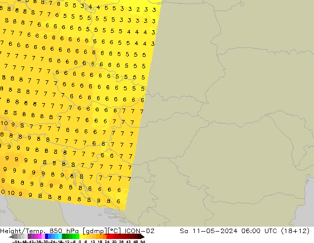 Height/Temp. 850 hPa ICON-D2 Sáb 11.05.2024 06 UTC