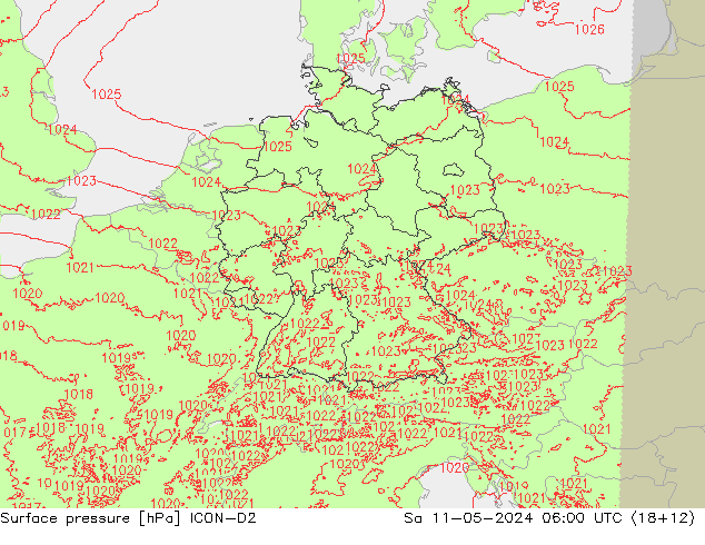 Luchtdruk (Grond) ICON-D2 za 11.05.2024 06 UTC