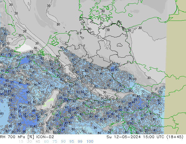 Humidité rel. 700 hPa ICON-D2 dim 12.05.2024 15 UTC