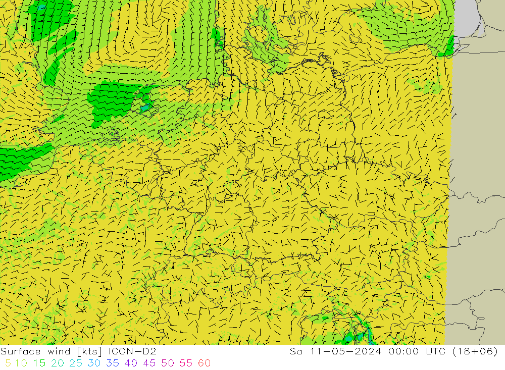 风 10 米 ICON-D2 星期六 11.05.2024 00 UTC
