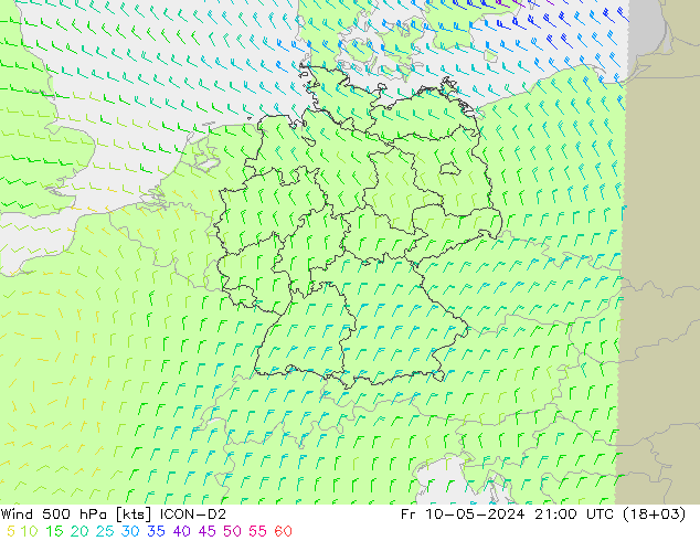 Viento 500 hPa ICON-D2 vie 10.05.2024 21 UTC