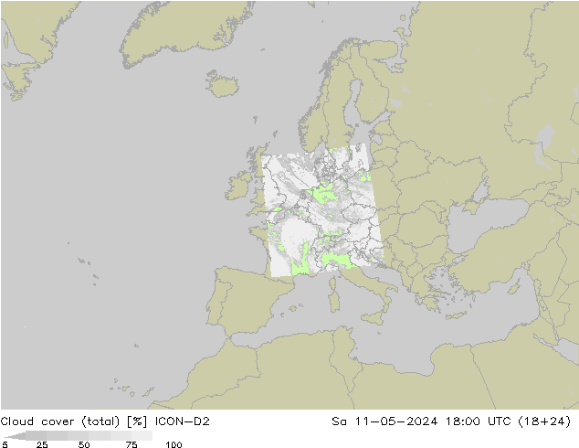 Cloud cover (total) ICON-D2 Sa 11.05.2024 18 UTC