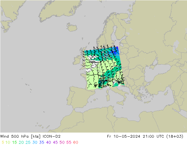 Wind 500 hPa ICON-D2 Fr 10.05.2024 21 UTC