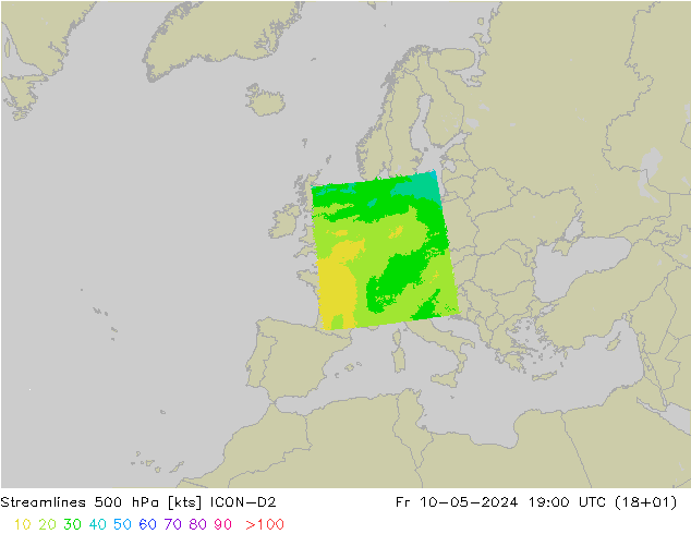 ветер 500 гПа ICON-D2 пт 10.05.2024 19 UTC