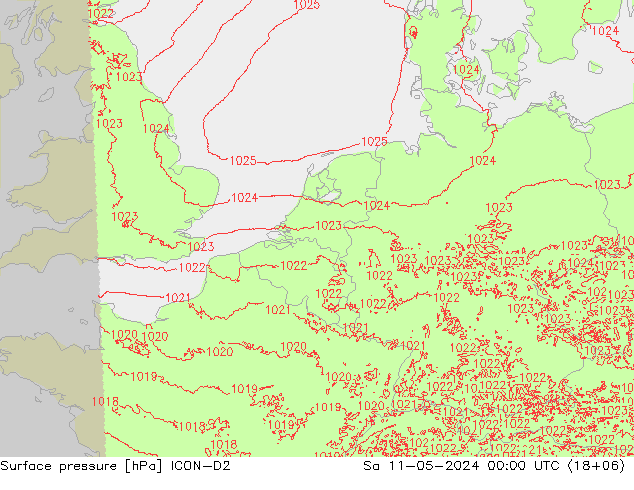 地面气压 ICON-D2 星期六 11.05.2024 00 UTC