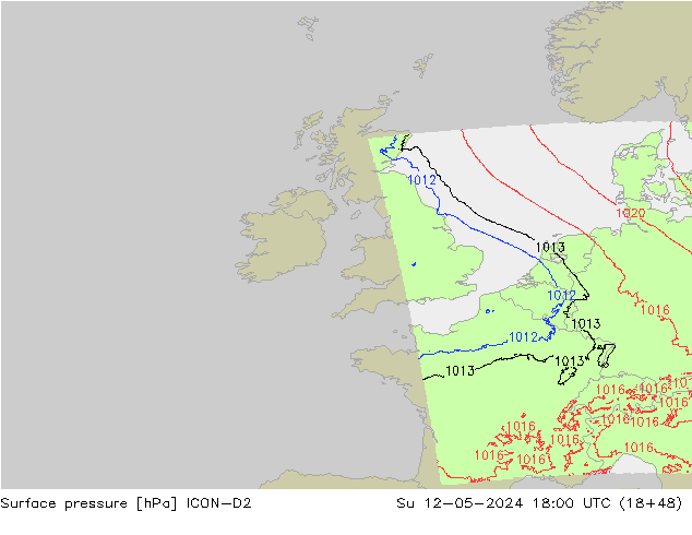 Surface pressure ICON-D2 Su 12.05.2024 18 UTC