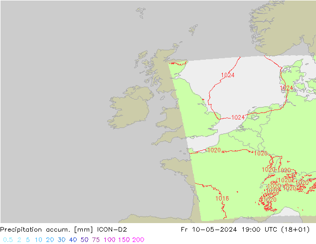 Precipitation accum. ICON-D2 pt. 10.05.2024 19 UTC