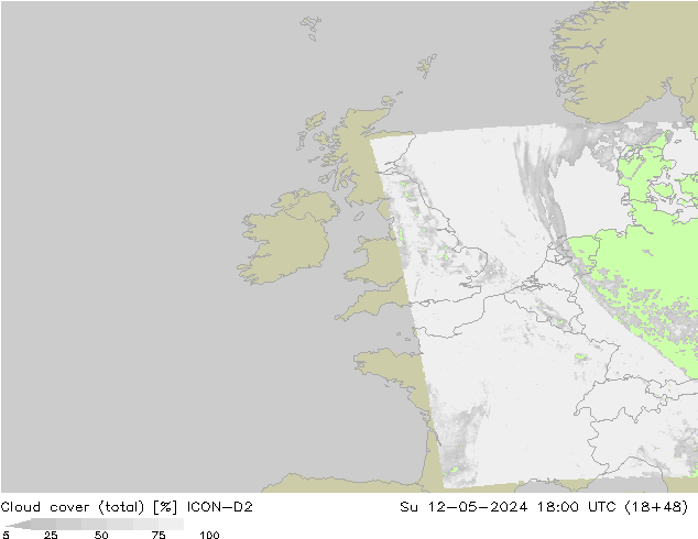 Cloud cover (total) ICON-D2 Ne 12.05.2024 18 UTC