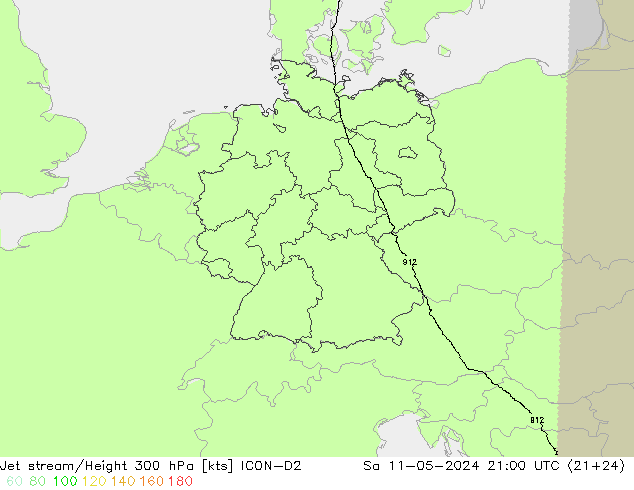 Corriente en chorro ICON-D2 sáb 11.05.2024 21 UTC