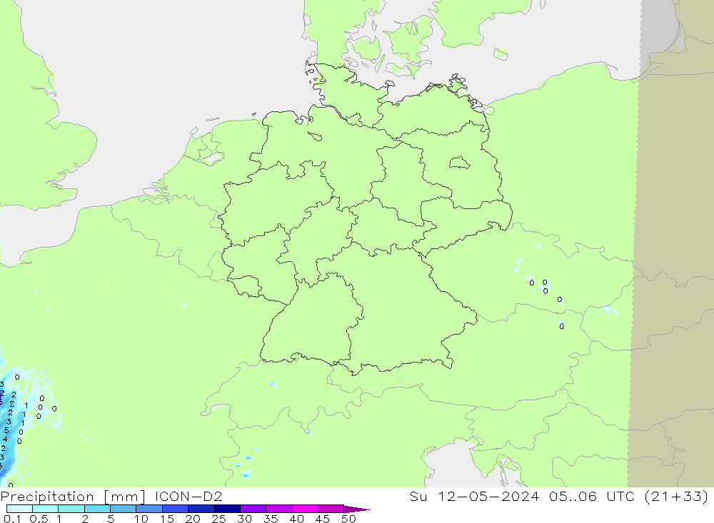 Precipitation ICON-D2 Su 12.05.2024 06 UTC