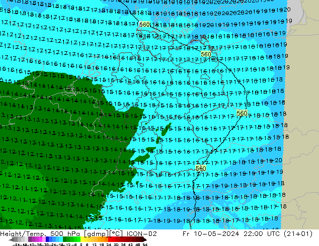 Geop./Temp. 500 hPa ICON-D2 vie 10.05.2024 22 UTC