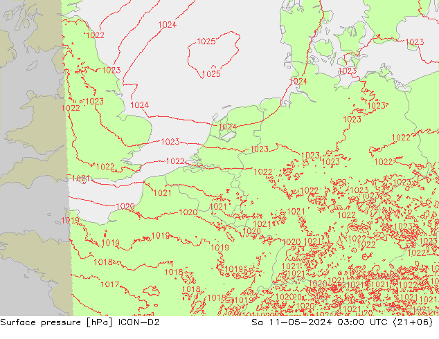 ciśnienie ICON-D2 so. 11.05.2024 03 UTC