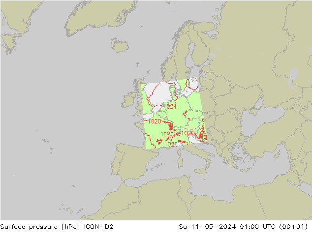 地面气压 ICON-D2 星期六 11.05.2024 01 UTC