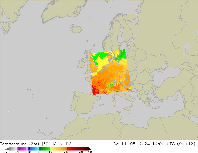 Temperaturkarte (2m) ICON-D2 Sa 11.05.2024 12 UTC