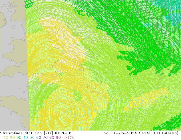 Rüzgar 500 hPa ICON-D2 Cts 11.05.2024 06 UTC