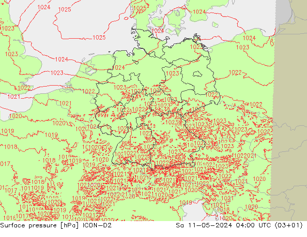 地面气压 ICON-D2 星期六 11.05.2024 04 UTC