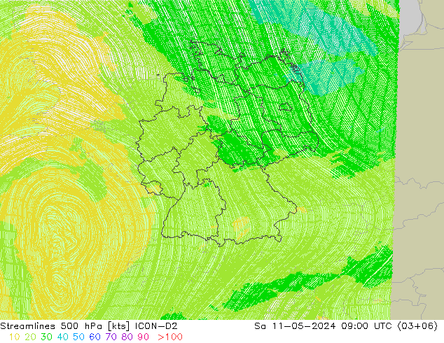 风 500 hPa ICON-D2 星期六 11.05.2024 09 UTC