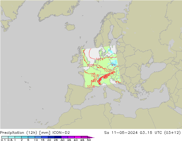Precipitation (12h) ICON-D2 Sa 11.05.2024 15 UTC