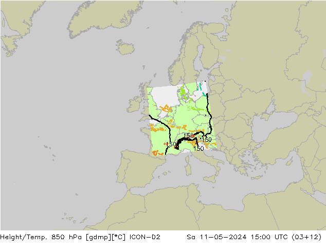 Height/Temp. 850 hPa ICON-D2 Sa 11.05.2024 15 UTC