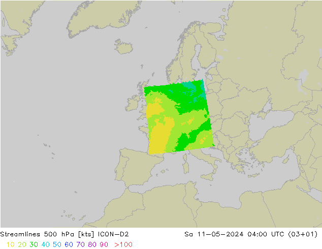 Rüzgar 500 hPa ICON-D2 Cts 11.05.2024 04 UTC