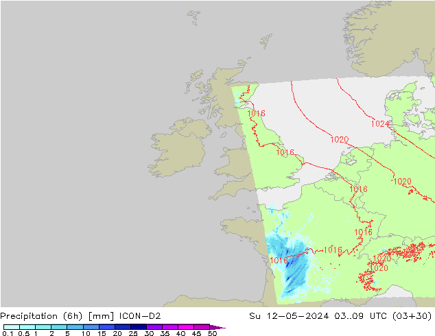 Precipitazione (6h) ICON-D2 dom 12.05.2024 09 UTC