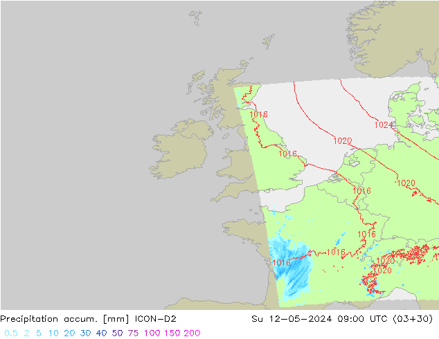 Precipitation accum. ICON-D2 dom 12.05.2024 09 UTC