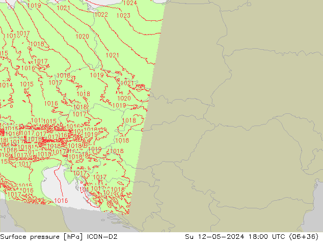 Surface pressure ICON-D2 Su 12.05.2024 18 UTC