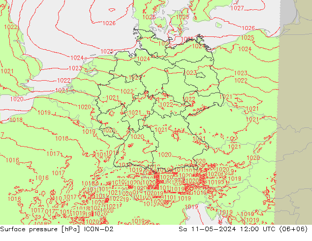 地面气压 ICON-D2 星期六 11.05.2024 12 UTC