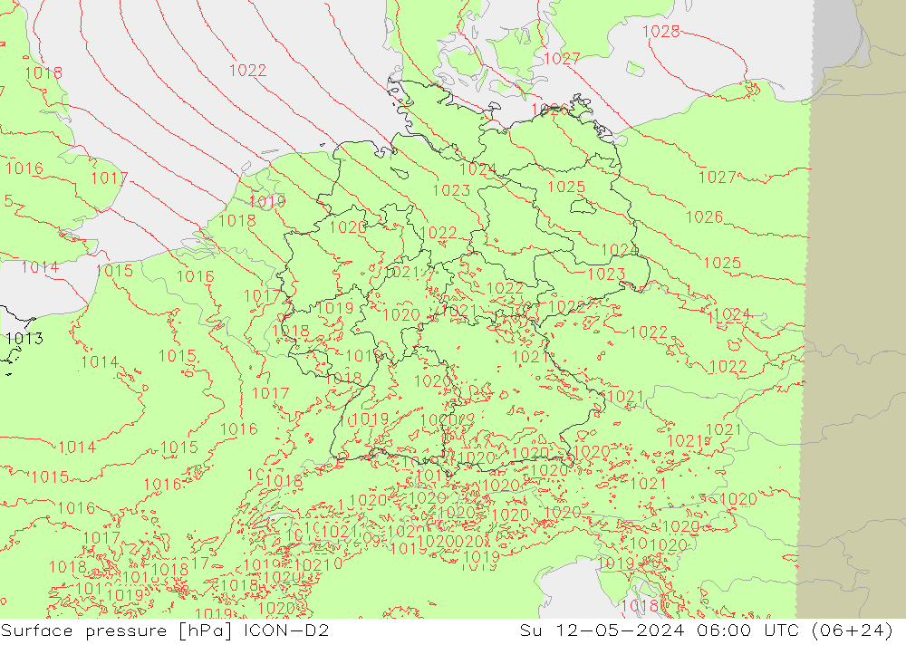 Bodendruck ICON-D2 So 12.05.2024 06 UTC