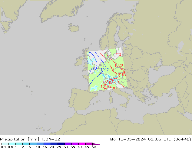 Niederschlag ICON-D2 Mo 13.05.2024 06 UTC