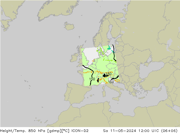 Height/Temp. 850 hPa ICON-D2 Sa 11.05.2024 12 UTC