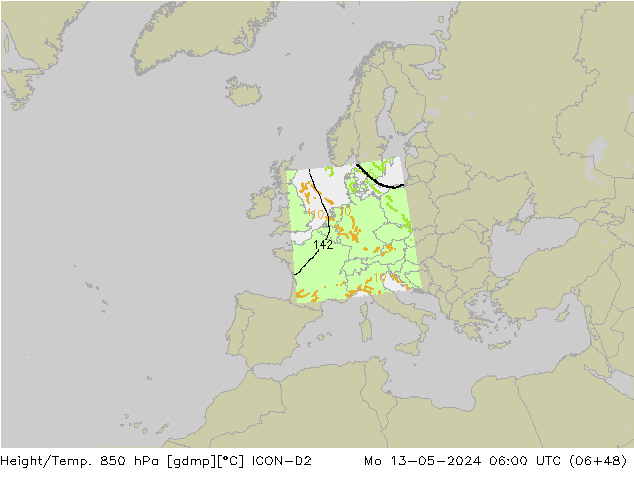 Hoogte/Temp. 850 hPa ICON-D2 ma 13.05.2024 06 UTC