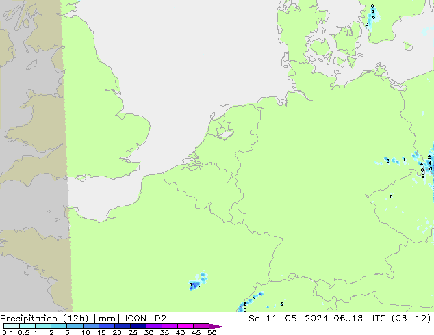 Precipitación (12h) ICON-D2 sáb 11.05.2024 18 UTC