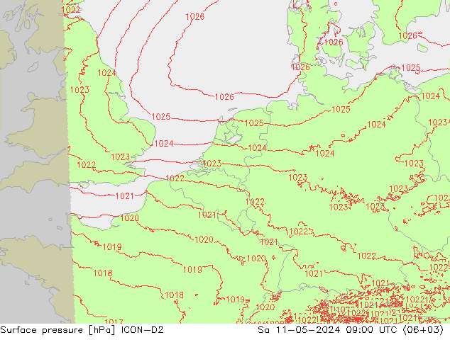 Surface pressure ICON-D2 Sa 11.05.2024 09 UTC