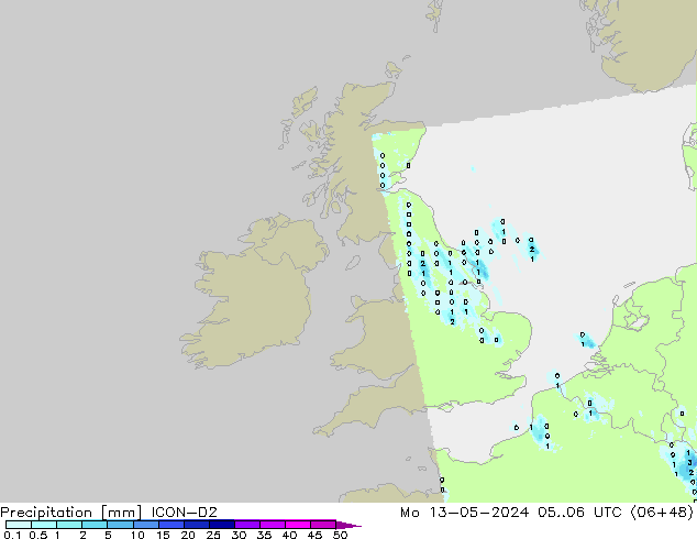 Precipitation ICON-D2 Mo 13.05.2024 06 UTC
