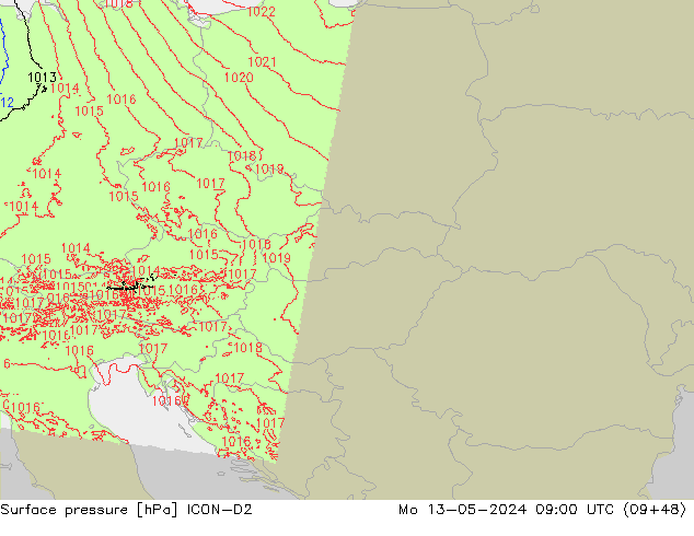 Atmosférický tlak ICON-D2 Po 13.05.2024 09 UTC