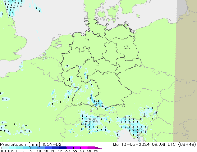 Niederschlag ICON-D2 Mo 13.05.2024 09 UTC