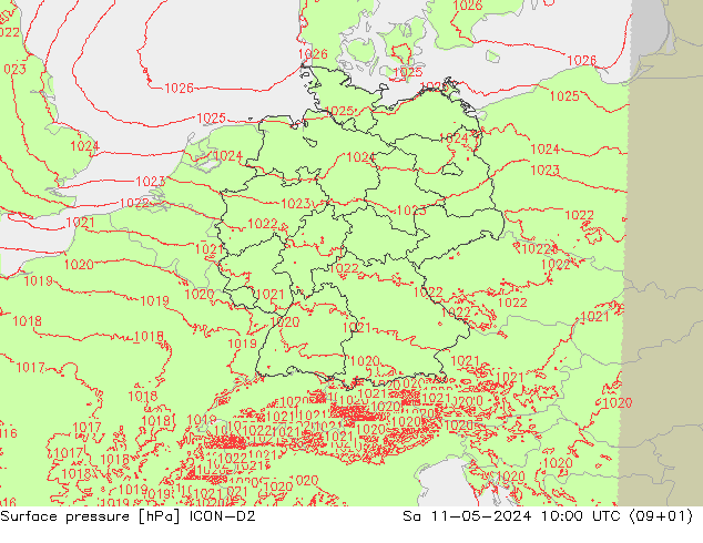 Bodendruck ICON-D2 Sa 11.05.2024 10 UTC