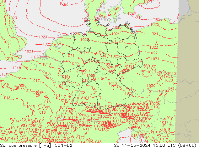 Atmosférický tlak ICON-D2 So 11.05.2024 15 UTC