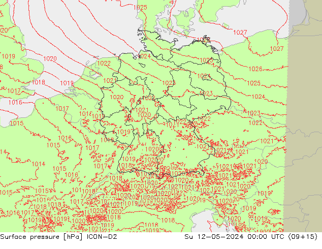 Atmosférický tlak ICON-D2 Ne 12.05.2024 00 UTC
