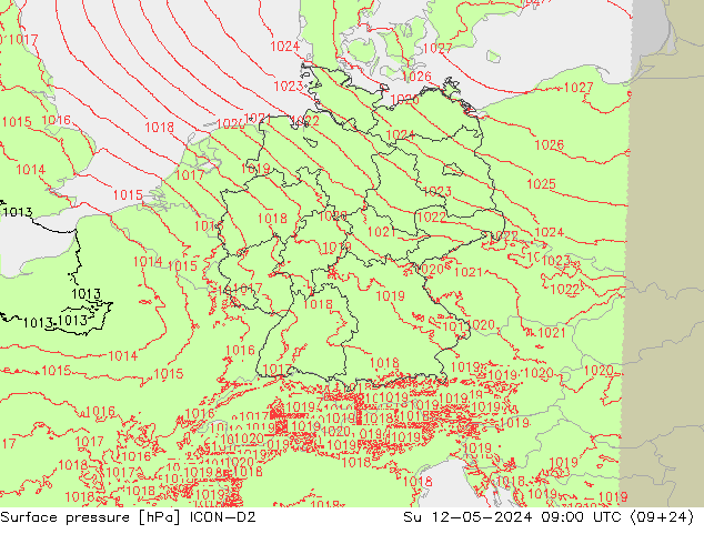 地面气压 ICON-D2 星期日 12.05.2024 09 UTC