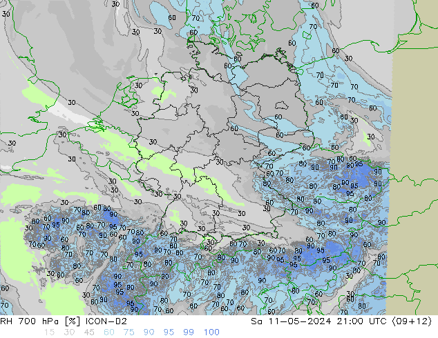 RH 700 hPa ICON-D2 Sa 11.05.2024 21 UTC