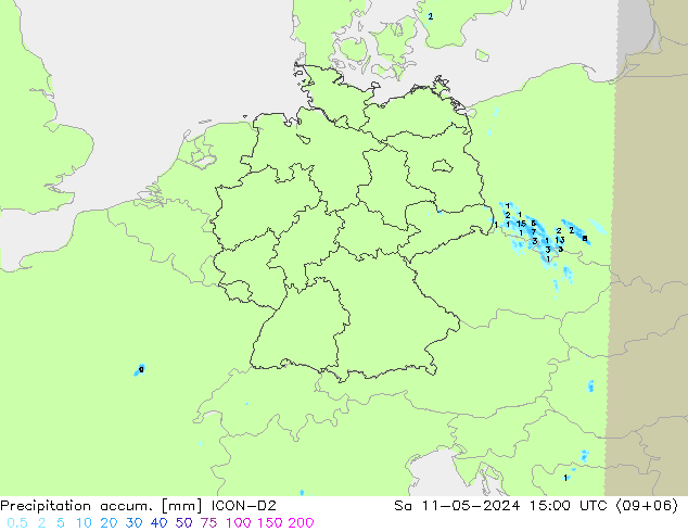 Precipitation accum. ICON-D2 сб 11.05.2024 15 UTC