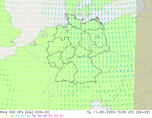 Wind 500 hPa ICON-D2 za 11.05.2024 15 UTC