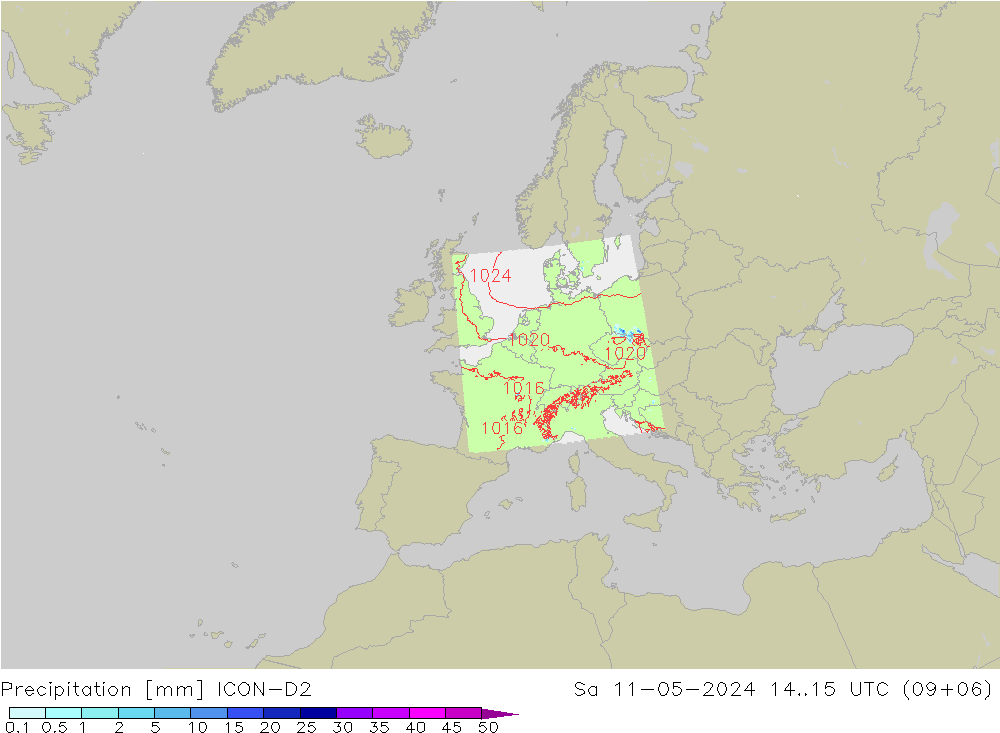 Neerslag ICON-D2 za 11.05.2024 15 UTC