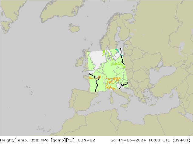 Height/Temp. 850 hPa ICON-D2  11.05.2024 10 UTC