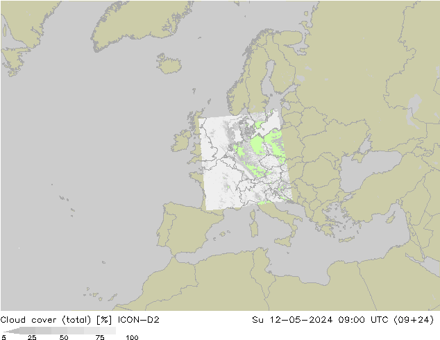 Nuages (total) ICON-D2 dim 12.05.2024 09 UTC