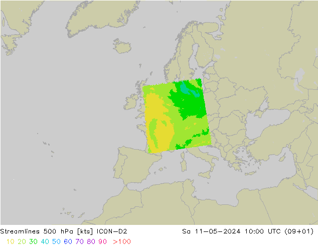 Rüzgar 500 hPa ICON-D2 Cts 11.05.2024 10 UTC
