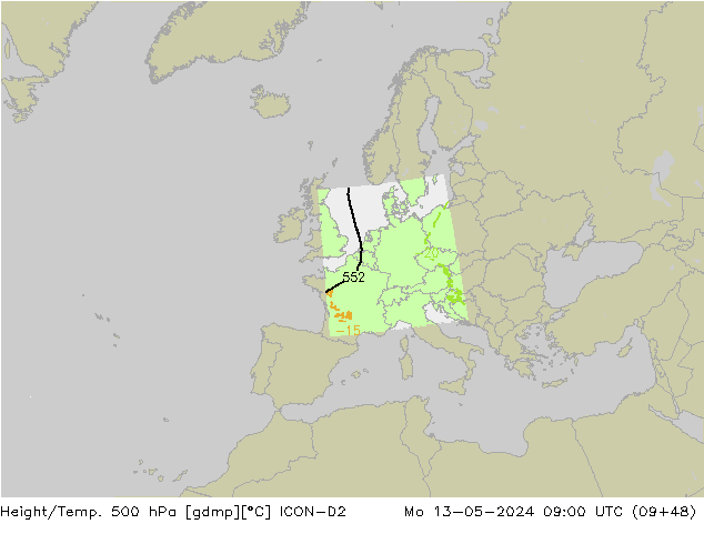 Hoogte/Temp. 500 hPa ICON-D2 ma 13.05.2024 09 UTC