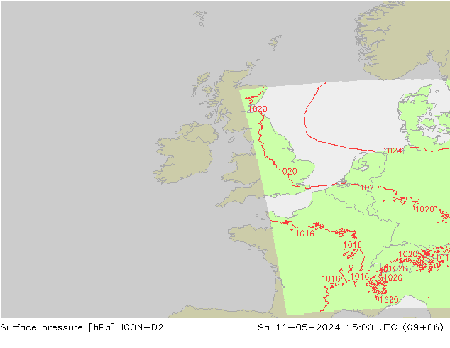 pressão do solo ICON-D2 Sáb 11.05.2024 15 UTC
